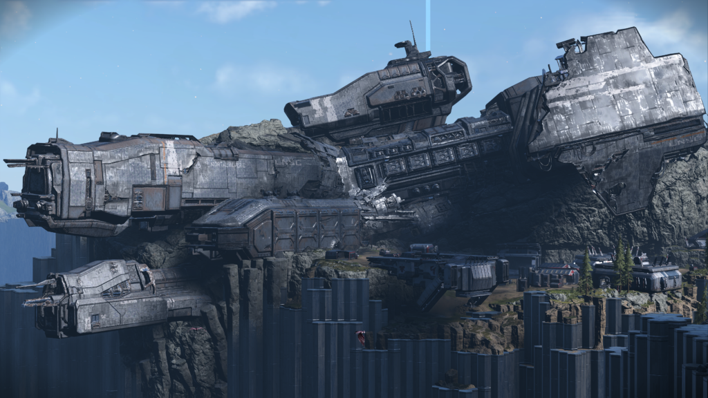 Destroços da nave Mortal Reverie, que foi usada como base pelos humanos sobreviventes do Zeta Halo liderados por Griffin.