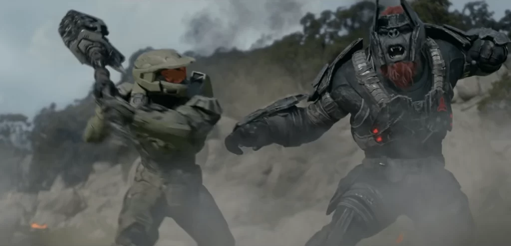 Tovarus enfrentando Master Chief em uma campanha promocional da campanha de marketing de Halo Infinite.